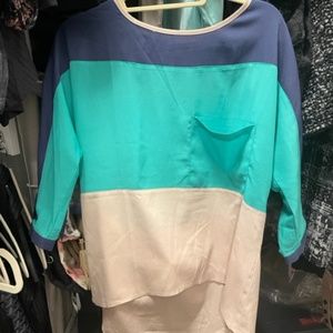 Rhyme and Echo size small blue, teal and cream blouse